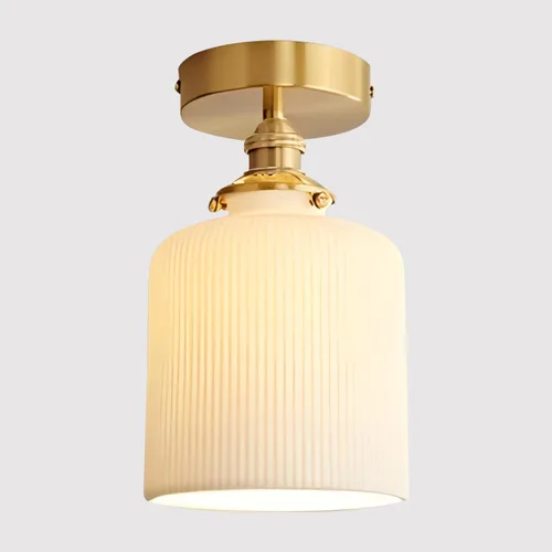 Moderna lámpara de techo semiempotrada de cerámica pequeña, lámpara de techo dorada vintage de latón cepillado, luz dorada y blanca para dormitorio,