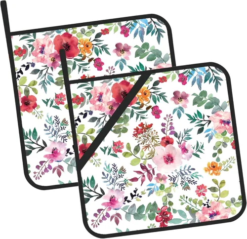 Juego de 2 soportes para macetas de flores florales de acuarela, resistentes al calor, para microondas, hornear, horno, platos finales y barbacoa