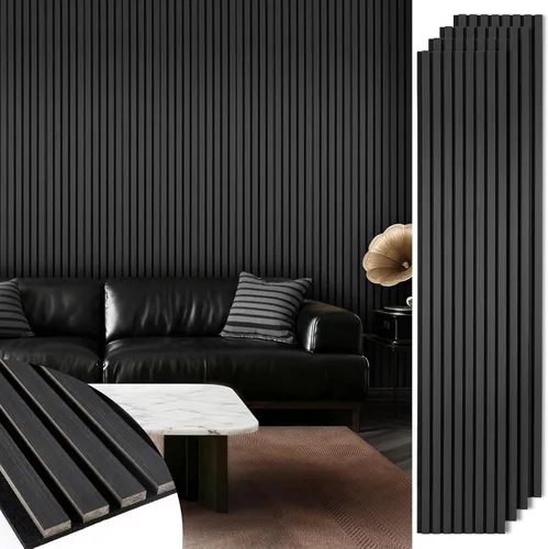 Miniatura 16 de Paneles de pared de listones de madera, paquete de 2 paneles de 106 x 23.6 pulgadas, paneles acústicos de madera para pared, paneles estriados 3D
