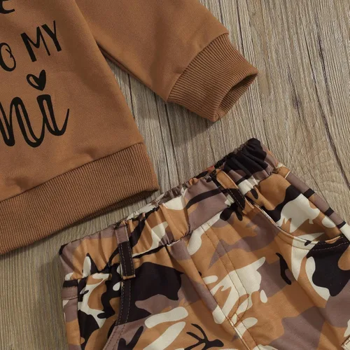Miniatura 114 de Mandizy Conjunto de ropa de otoño para bebé niña pequeña, sudadera de manga larga con estampado de letras bendecidas, pantalones de camuflaje