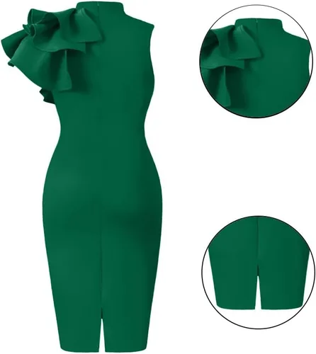 Miniatura 3 de XXTAXN - Vestido de cóctel entallado, formal, sin mangas y con volados para mujer, vestido de tubo por debajo de la rodilla