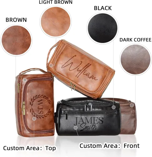 Miniatura 4 de Xpanrous Neceser personalizado para hombre – Kit de piel sintética grabada con nombre o iniciales personalizados, bolsa de afeitar de viaje hecha a