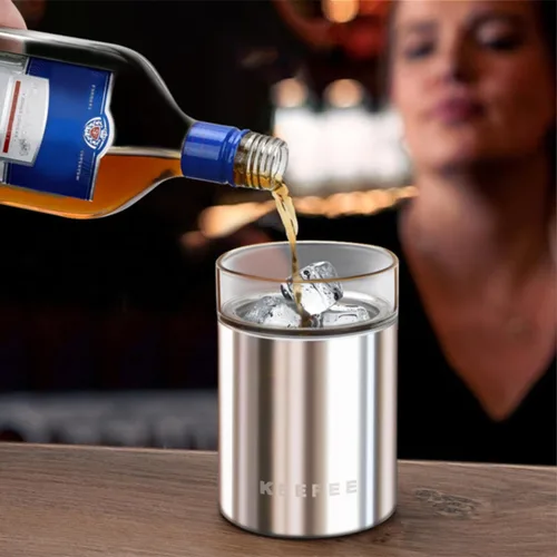 Miniatura 5 de Juego de 2 vasos de whisky, vaso aislado con inserto de vidrio extraíble, vaso de cóctel aislado, balón bajo antiguo para margaritas, bourbon, Acero