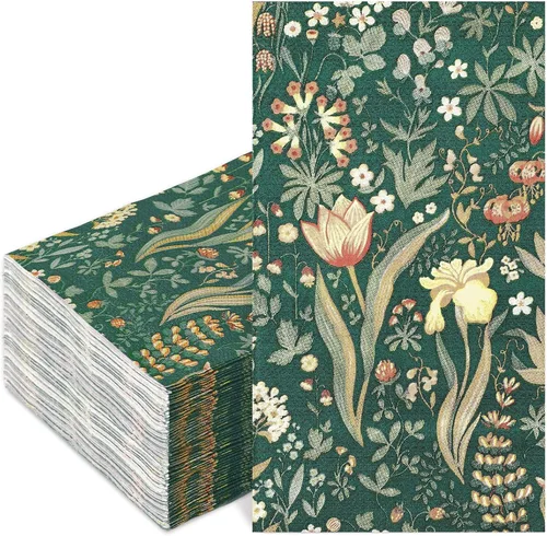80 servilletas de papel desechables de flores verdes vintage, servilletas de papel desechables con plantas retro, toallas de mano para suministros