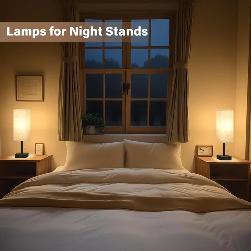 Miniatura 3 de Fenmzee Juego de 2 lámparas de noche para dormitorio, pequeña lámpara rectangular para mesita de noche con puerto de carga USB A C, luz