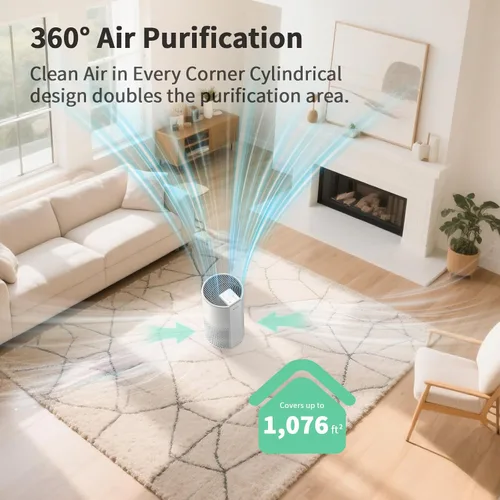 Miniatura 5 de Afloia Purificador de aire para el hogar, filtro lavable 4 en 1 para alergias, cubre hasta 1076 pies cuadrados, funcionamiento silencioso, apagado