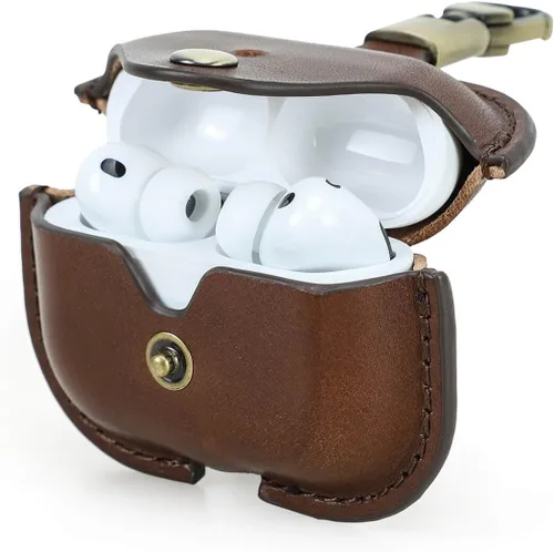 Miniatura 8 de Funda de cuero de repuesto Hiram para Airpods Pro 3 2025, Funda de viaje portátil de cuero vegetal adobado compatible con Airpods Pro 3, Fundas