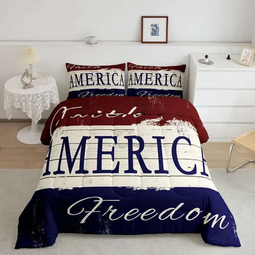 Miniatura 24 de Feelyou Juego de edredón de camuflaje del ejército con bandera estadounidense, decoración militar, camuflaje verde selva, bandera de Estados Unidos