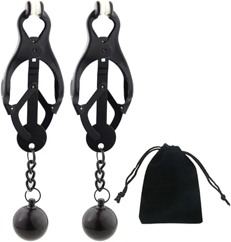 Miniatura 25 de Pinzas para pezón con peso de acero inoxidable con clip de cadena para pezón, bola ajustable, sin perforación, joyería para pezones para adultos