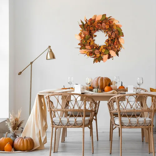 Miniatura 8 de Corona de otoño con calabaza pequeña, bayas y hojas, 22 pulgadas, decoración de granja para interiores y exteriores