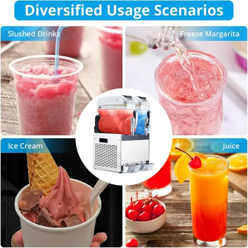 Miniatura 5 de Máquina comercial de granizado 12l 2 tanque 700w máquina congelada bebida, acero inoxidable Margarita vino Slush & Smoothies máquina