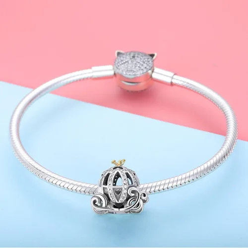 Miniatura 2 de BISAER Abalorio de plata de ley 925 con cuentas de cristal azul Hamsa para pulsera Pandora