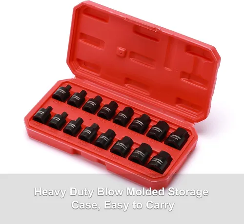 Miniatura 7 de CASOMAN Juego de destornilladores hexagonales de impacto de perfil bajo, 16 piezas, 3/8 pulgadas, Cr-Mo, 1/4"-3/4", 0.236 in-0.748 in, Impact SAE