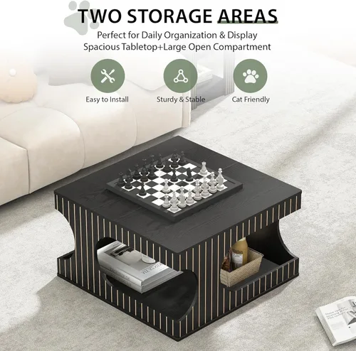 Miniatura 3 de weselon Mesa de centro cuadrada con almacenamiento, mesa de centro de cubo hueco de 31.5 pulgadas, mesa central moderna de mediados de siglo de 2