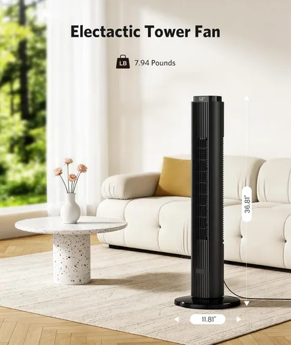 Miniatura 6 de Ventilador de torre de 36 pulgadas para dormitorio, velocidad de 23 pies/s, ventiladores oscilantes de pie para habitación con 6 velocidades, 4