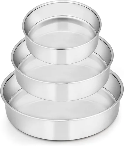 Miniatura 10 de E-far Juego de 3 moldes redondos de acero inoxidable para tartas de 6 pulgadas, no tóxicos, saludables, acabado espejo y aptos para lavavajillas