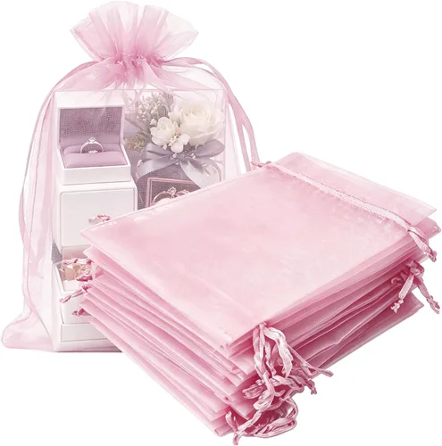 Miniatura 39 de Paquetes de 50 bolsas de organza de regalo de 4 x 6 pulgadas, cordón negro a granel para baby shower, Navidad, cumpleaños de profesores, recuerdos
