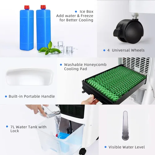 Miniatura 6 de ARLIME Enfriador de aire evaporativo, ventilador de aire acondicionado portátil 3 en 1 y humidificador, 3 velocidades de viento, 3 modos, pantalla