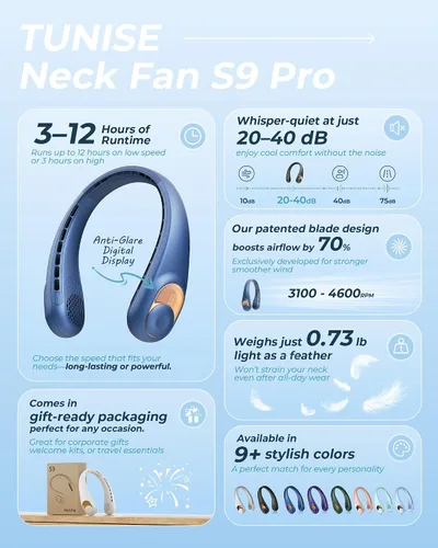 Miniatura 2 de Ventilador de cuello, ventilador personal con pantalla LED, recargable USB-C, batería de 4000 mAh, ajuste de 3 velocidades y funcionamiento