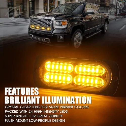 Miniatura 2 de Xprite - Kit de luces estroboscópicas LED ámbar de 24 piezas con panel de control, montaje en superficie, luz de advertencia de emergencia
