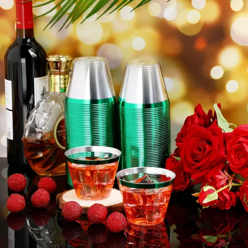 Miniatura 7 de Lounsweer 100 piezas de vasos de plástico con borde de 9 onzas, vasos de cóctel transparentes para boda, vasos de vino desechables resistentes
