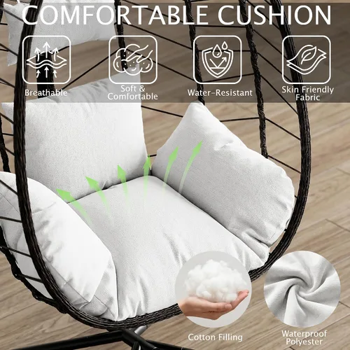 Miniatura 4 de LEX CRAFT Silla colgante de huevo con soporte, silla de huevo oscilante para exteriores e interiores, silla colgante con cojín, silla hamaca