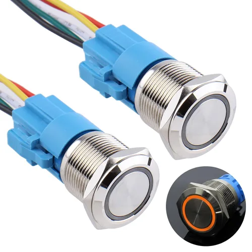 Miniatura 17 de 2 interruptores de botón de bloqueo de 0.630 in 12V-24V 1NO 1NC impermeable IP66 botón de metal autobloqueante para orificio de montaje de 5/8