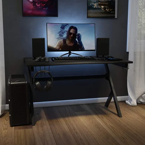 Miniatura 2 de BizChair Escritorio para juegos de 45.25 x 29 pulgadas, estación de trabajo para jugadores con soporte para auriculares y 2 agujeros para organizar
