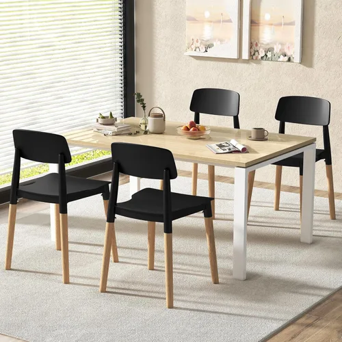 Miniatura 2 de Giantex Juego de 4 sillas de comedor modernas, juego de sillas laterales de plástico con patas de madera resistentes, respaldo ergonómico y asiento