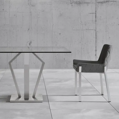 Miniatura 9 de ZURI Sydney Silla de comedor de cuero sintético marrón con patas de acero inoxidable cepillado