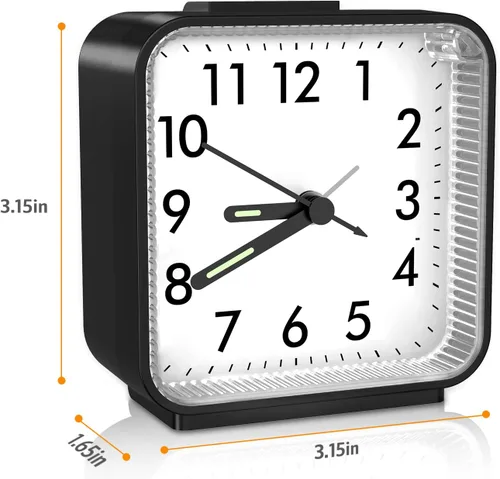 Miniatura 6 de JXTZ Reloj despertador analógico, reloj de noche alimentado por batería, reloj de viaje silencioso sin tictac con luz nocturna, repetición, fácil