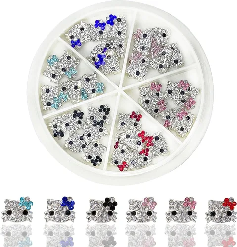 36 dijes Kawaii para arte de uñas, diseño de gatito brillante 3D, bonitos cristales de diamantes de imitación de metal, decoración de uñas,