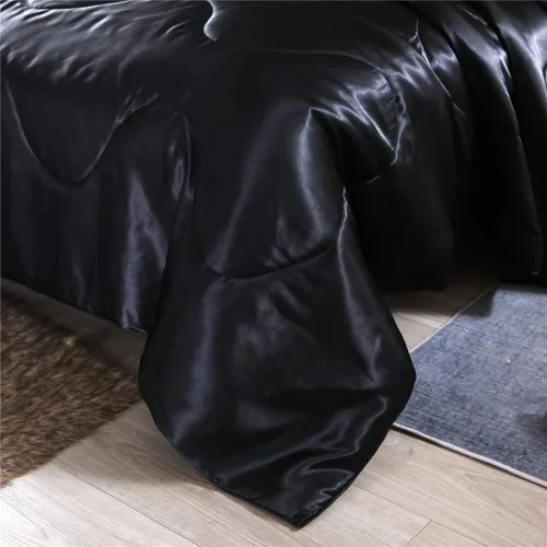 Miniatura 2 de NTBED - Juego de edredón de satén sedoso tamaño Queen, negro, de microfibra suave y ligera, lujoso y sexy, acolchado, juego de ropa de cama con 2
