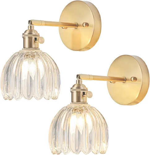 Miniatura 19 de Juego de 2 apliques de pared enchufables, apliques de pared vintage con pantalla de cristal transparente de tulipán, aplique de pared