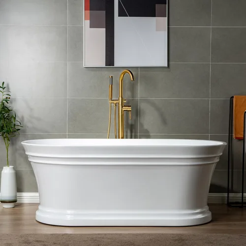 Miniatura 2 de WOODBRIDGE Grifo de llenado de bañera independiente contemporáneo de una sola manija con ducha de mano en acabado dorado cepillado, F0007BGRD