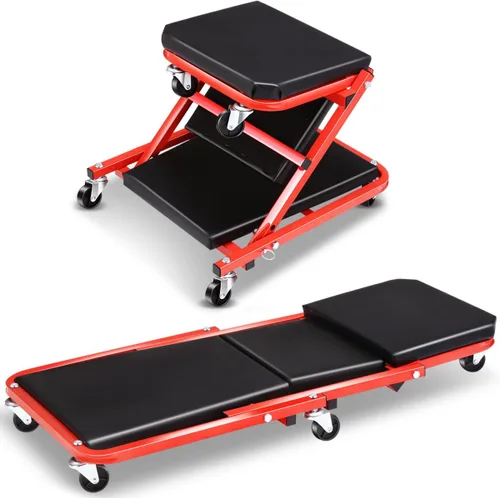 Miniatura 13 de Camilla Mecánica Plegable, 2 en 1 Camilla Mecánica Z con Ruedas para Garaje y Asiento, Silla de Mecánico con Rodillos de 36 Pulgadas para Debajo
