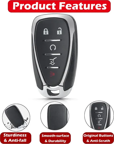 Miniatura 4 de Funda para llavero con batería, Alliskeys Funda de reemplazo para llave inteligente de 5 botones para Chevrolet Equinox Traverse Blazer Chevy SUV