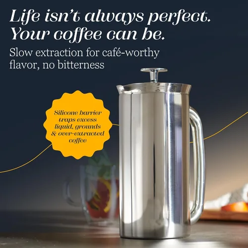 Miniatura 8 de ESPRO P7 Prensa Francesa Pulida de Acero Inoxidable 304 – Cafetera de Prensa Francesa con Micro-Filtro de Doble Pared Patentado y Aislamiento, Acero
