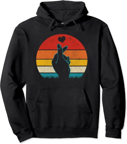 K-Pop - Sudadera con capucha con diseño de corazón K-Drama coreano y estilo vintage Negro S