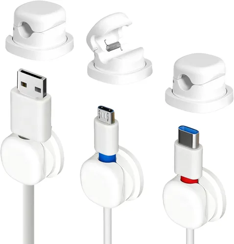 Miniatura 13 de Soporte de cable giratorio para mesita de noche, clips magnéticos giratorios de 360°, organizador de cable adhesivo fuerte para teléfono, hogar