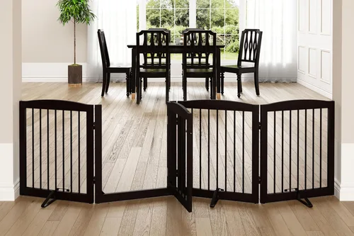 Miniatura 10 de PUPETPO Puertas independientes para mascotas con puerta de paso, valla interior para perros, puerta para perros para la casa, puerta, escaleras, Gris
