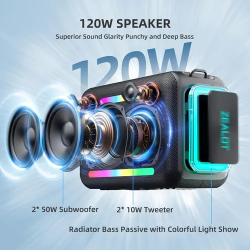 Miniatura 2 de ZEALOT Altavoz Bluetooth de 120 W RMS (pico de 150 W), altavoces inalámbricos portátiles IPX6, resistente al agua, altavoz de subwoofer Bluetooth