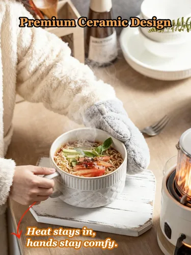 Miniatura 8 de Gomakren Tazón de sopa con asa de 39 onzas, cuenco de ramen para microondas con tapa, recipiente de sopa de cerámica para ramen, cereales, oficina