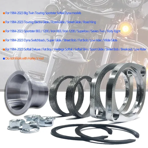 Miniatura 3 de Kit de juntas y conos de torque y brida cromada con tuercas y arandelas compatible con modelos Touring Dyna Softail Sportster Evolution Big Twin