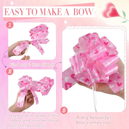 Miniatura 7 de Yunlly Paquete de 108 lazos rosados para envolver regalos, cinta de cumpleaños, lazos para mujer, accesorio de envoltura de regalos para regalos