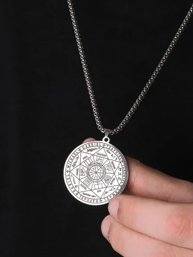 Miniatura 5 de HAQUIL Stainless Steel Seal of The Seven Archangels Medallion Pendant Necklace, Box Chain, Jewelry Gift for Men and Women