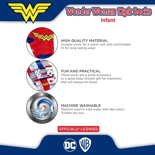 Miniatura 4 de DC Comics Baby Boys and Girls Socks - 12 Pack Batman, Wonder Woman, Superman, Justice League, Super Girl Socks (0-24M)