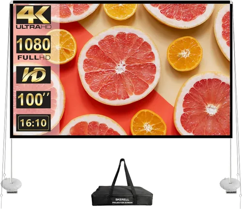 Miniatura 11 de SKERELL Pantalla de proyector con soporte, pantalla de proyección portátil de 120 pulgadas, 16:9 4K HD, proyecciones delanteras y traseras, pantalla