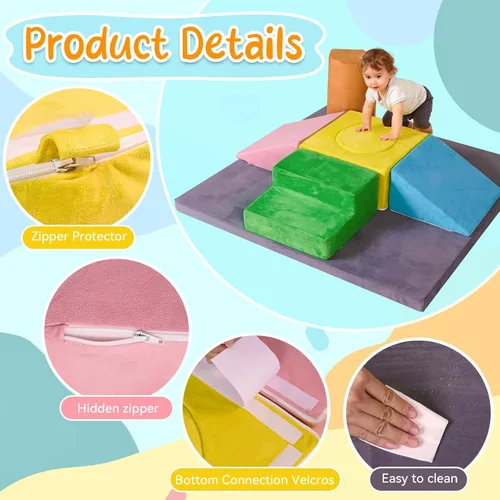 Miniatura 4 de Bloques de escalada de espuma para niños pequeños con tapete de juego para gatear de 47 x 47 pulgadas, juego suave de 7 piezas para bebés, juguetes