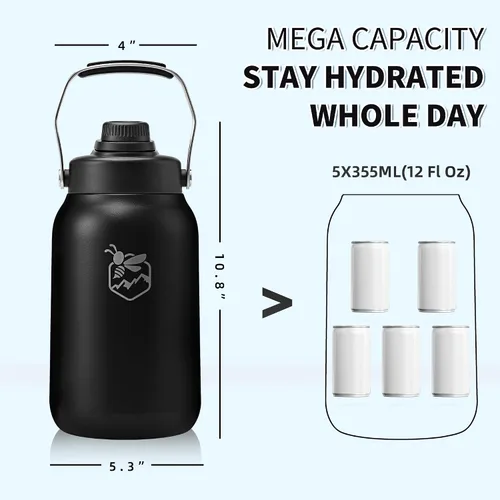 Miniatura 2 de Boulder Bee Botella de agua aislada Jarra de agua de medio galón con asa Acero inoxidable de 64 onzas con bolsa de transporte Doble vacío